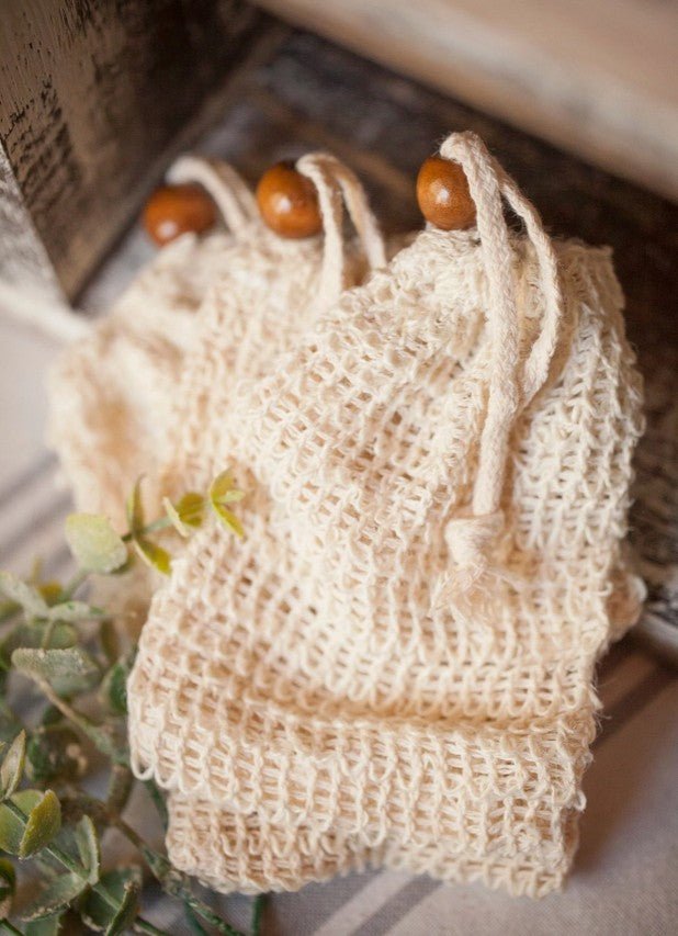 Soap Saver Bag, Natural Sisal, Wooden Bead - Corn Crib Candles