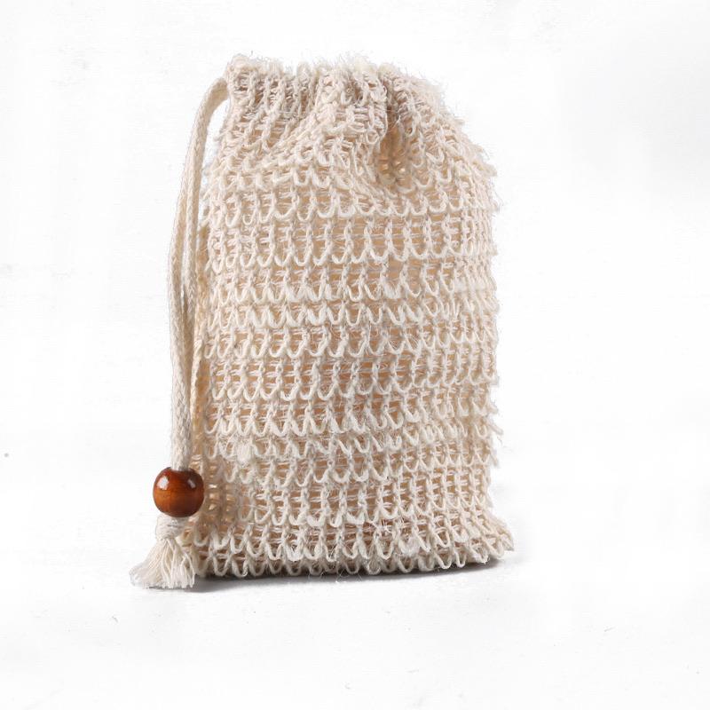 Soap Saver Bag, Natural Sisal, Wooden Bead