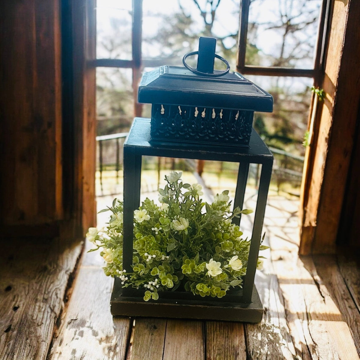 Square Metal Lantern - Black - Corn Crib Candles